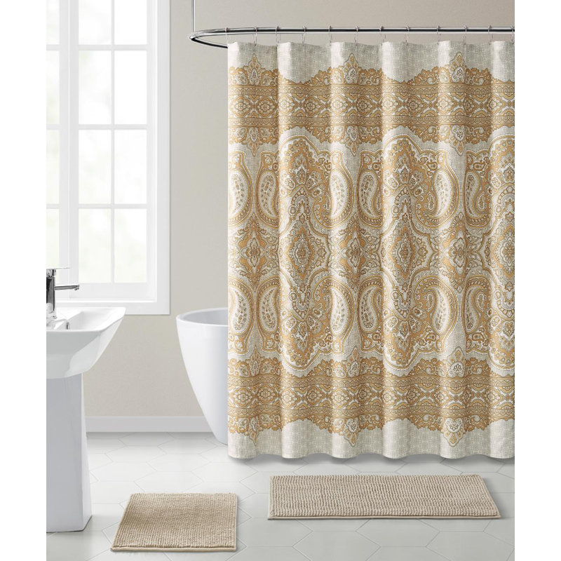 Teyvione Paisley Shower Curtain, Gold/Taupe