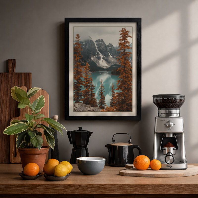Alpine Lake At Dusk Scandinavian - Print, Black, A3 - 42.0 x 29.7 cm