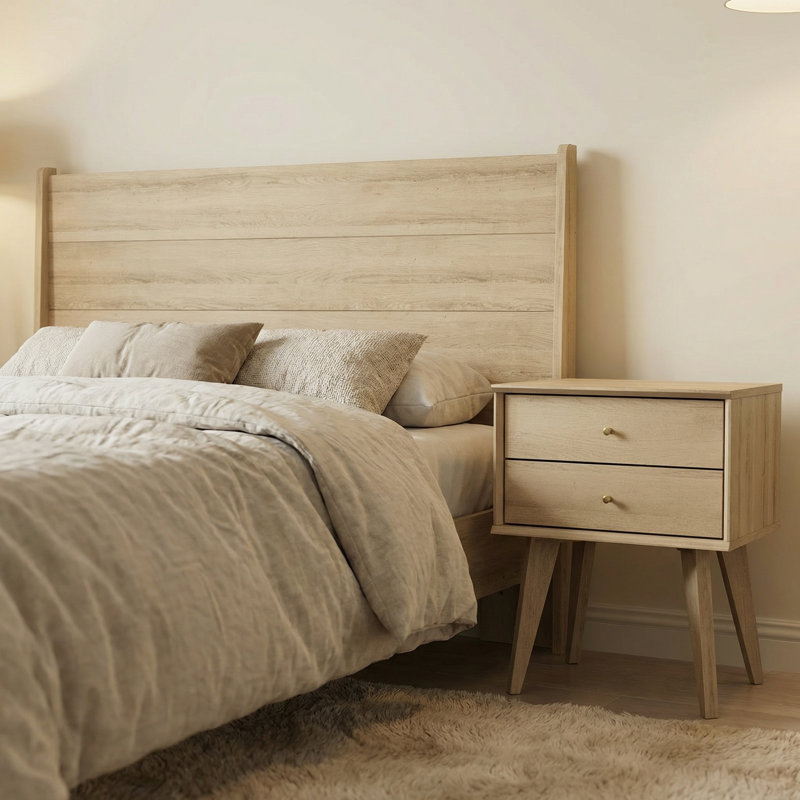 Branquinha Midcentury 3 Piece Bedroom Set, 2 Pcs: Headboard, Nightstand