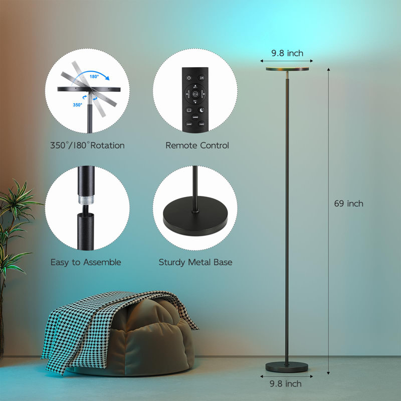 Smart Rgb Floor Lamps For Living Room, 32w Bright Led Floor Lamp With App And Remote Control, Tall Standing Lamp With Stepless Dimmable