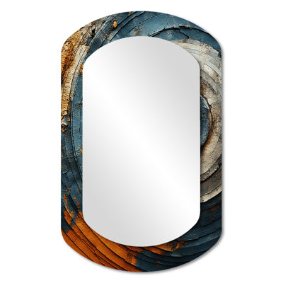 Abstract Graceful woodland  II - Abstract Asymmetrical Decorative Mirror, Blue Cylinder Wall Mirror, Printed Metal Art