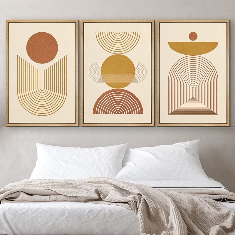Mid Mid Century Modern Boho IDEA4WALL, reproduction d'art sur toile encadrée, vagues géométriques, formes abstraites, illustrations, minimalisme, style bohémien décoratif pour le salon, la chambre à coucher, le bureau - 24 po x 36 po x 3 po