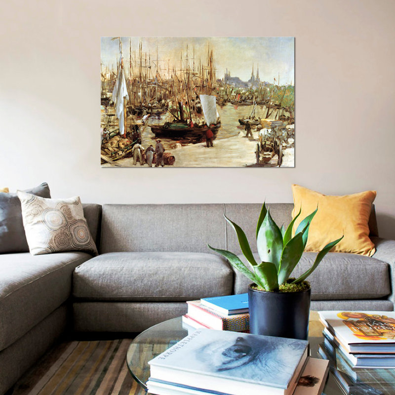 Reproduction d'art sur toile, "Le port de Bordeaux, 1871" par Edward Manet, H 8 po x l 12 po x P 0,75 po, Toile tendue