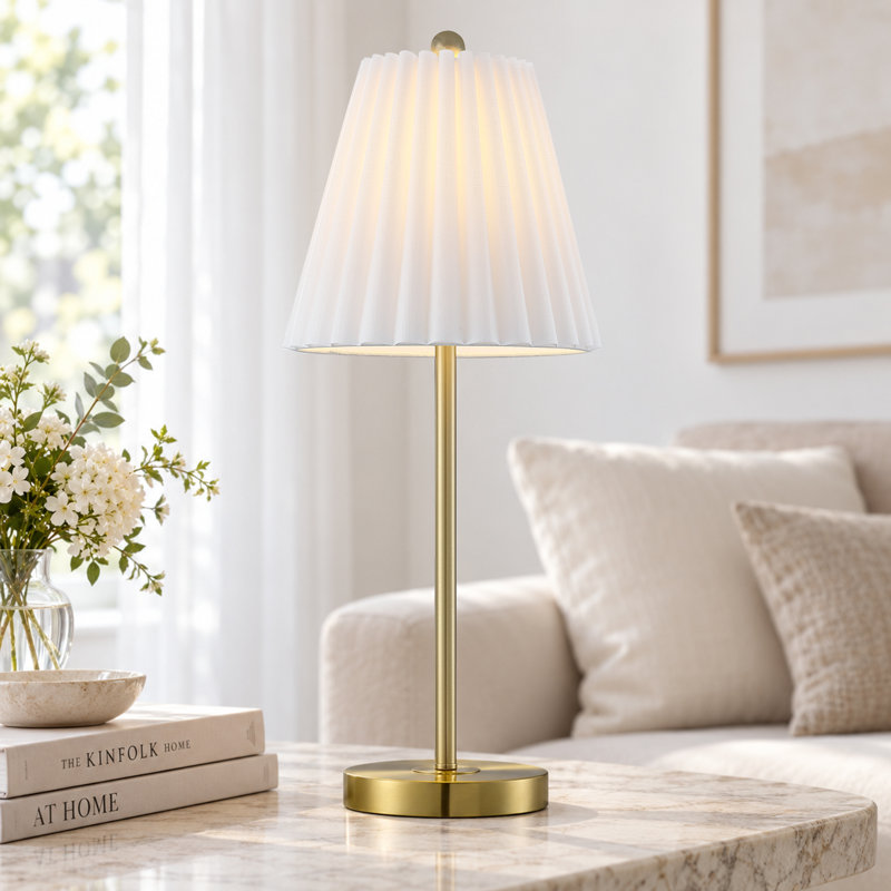 Lampe de chevet moderne en laiton de 55 cm avec abat-jour blanc