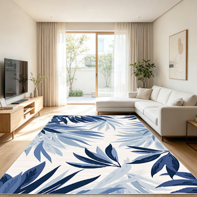 Tapis à motif de feuilles tropicales 1PC pour le salon, doux et confortable, adapté à toutes les saisons, facile à entretenir, tapis de sol intérieur lavable à la machine, sous la table de ferme convenant à la chambre à coucher, au balcon, au patio, au couloir, au bureau, à la maison. .