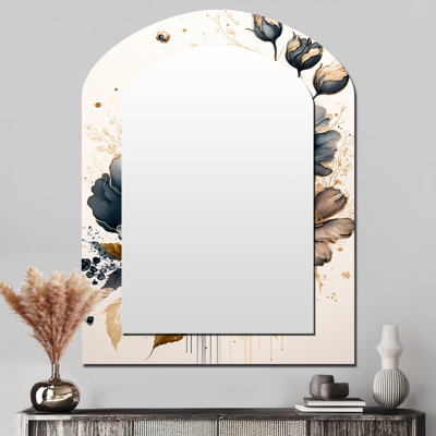 Miroir mural bleu marine et coquelicot doré III