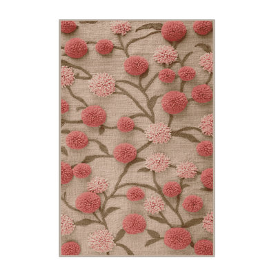 Machine Washable Botanical Beige Area Rug
