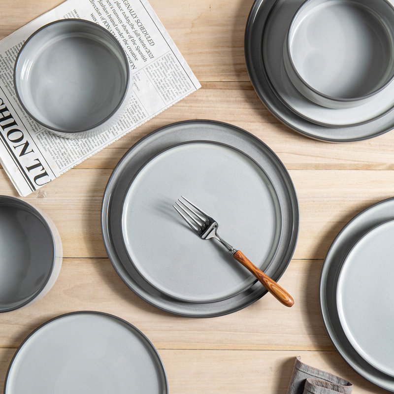  Service de table en grès 12 pièces Sleek Line - Service pour 4, Gris