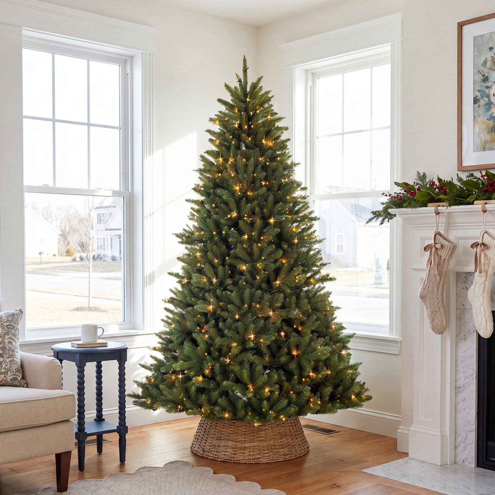 Frosted 9' Pre-Lit Fir Christmas Tree, 6.5' H