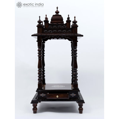 Temple en bois sculpté à la main Puja Mandir de 44 po avec tiroir de rangement