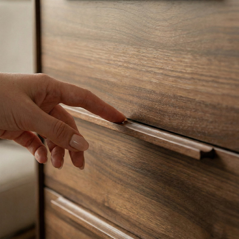 Commode de rangement moderne à 5 tiroirs en noyer de 48 po de largeur pour chambre à coucher