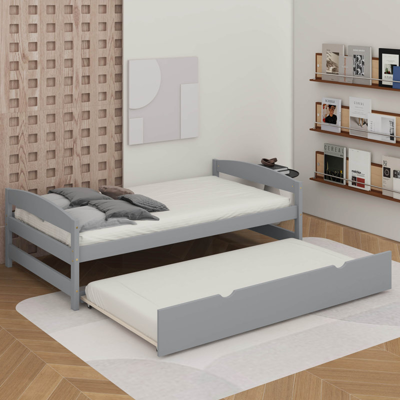 Lit plateforme simple avec lit gigogne, Gris