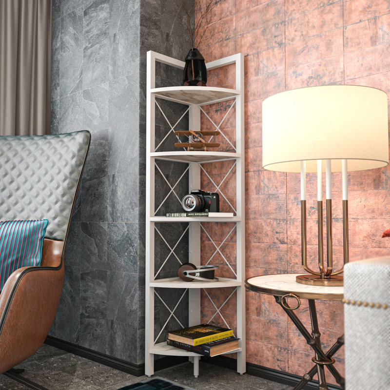 Remo 63'' H x 13'' W Iron Corner Bookcase, White
