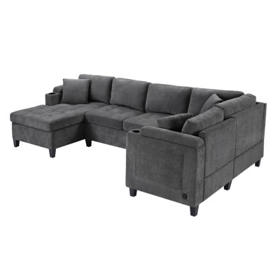Threeseate Modular Sectional Couch,Soft Chenille Fabric Highdensity Foam,Tufted Cushion Backrest Design Ergonomic Design,Elegant Armrests,High Quality Wooden Base,Fits Bedrooms Living Rooms 