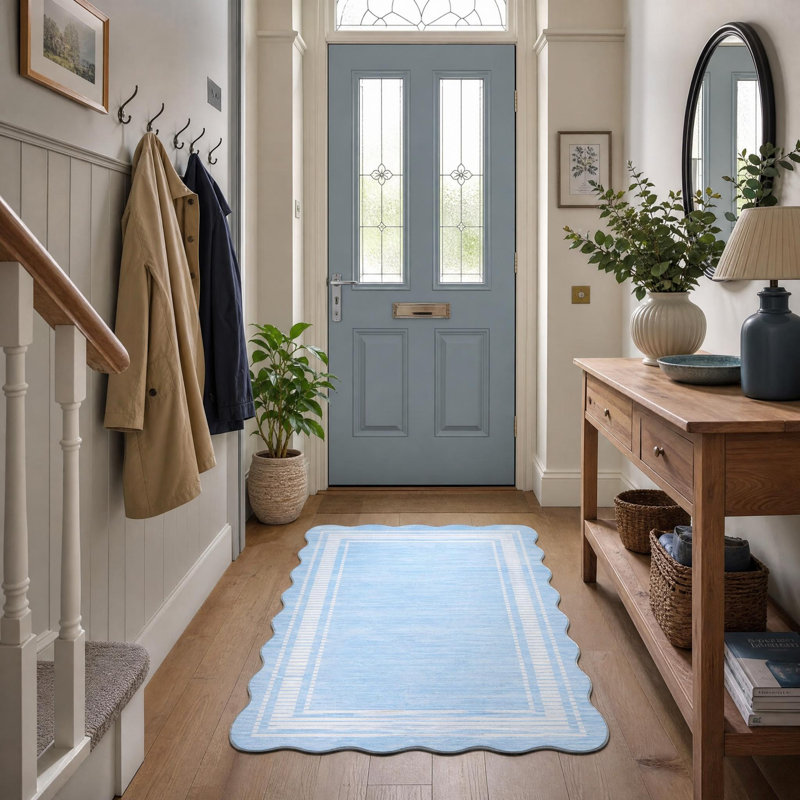 Striped Machine Printed Area Rug, Blue, Rectangle 80 x 150 cm