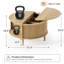 Table basse ronde avec rangement, plateau relevable cannelé, porte d'armoire coulissante, design moderne, naturel-724339466