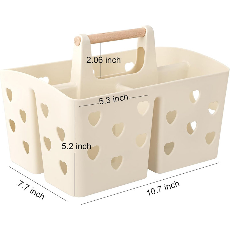 Beige Portable Plastic Shower Caddy Organizer with Handle