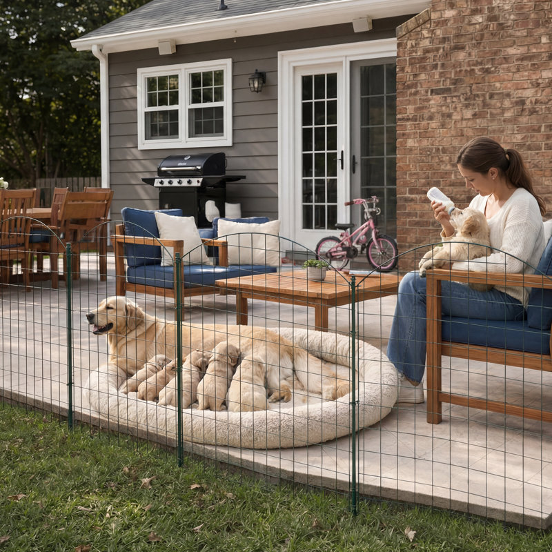 30.7 in. H x 166.5 in. L Expandable 6-Panel No-Dig Metal Garden Fence, Decorative Animal Barrier & Plant Protector with 7 Stakes