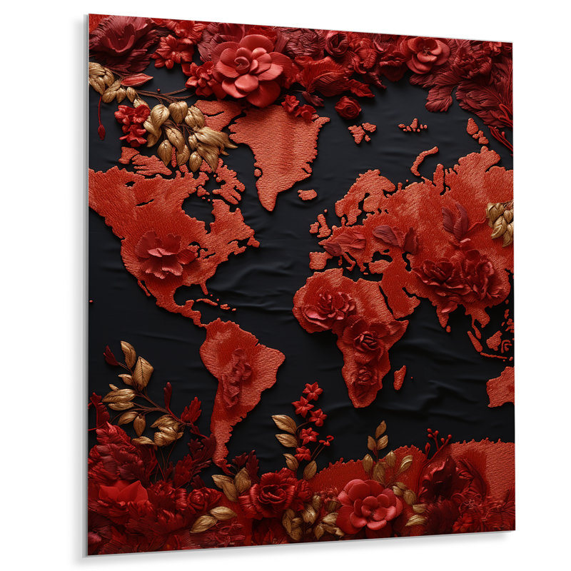 «Nomads Scarlet Red Map» sur métal, H 40 po x l 30 po