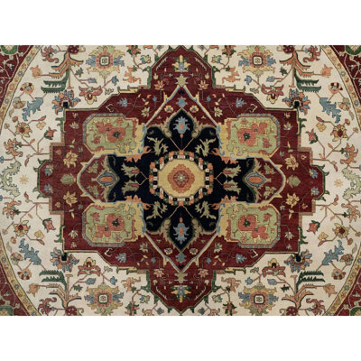 12'x12' Ivory Antiqued Fine Heris Re-Creation Wool Hand Knotted Round Rug AA8F552958F2467DBD61D41920926E1F