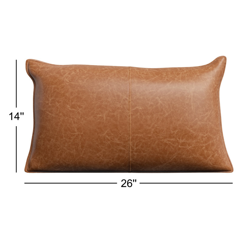 Kosas Home Cheyenne 100% Leather Throw Pillow, Chestnut Brown, 14" x 26", Rectangular