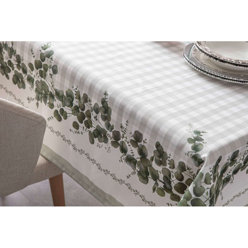 Elegant Tablecloth (59 x 79 inches), Green & White, 100% Cotton | Soft & Durable Fabric, 120 g/m² Density | Perfect for Dining Room, Parties, and Special Occasions | Easy to Clean, Stylish Addition to Your Table