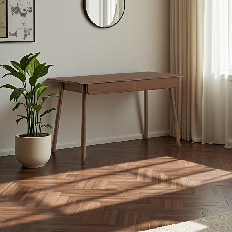 Petit bureau d'étude rétro en bois massif de couleur noyer, H 29,52 po x l 47,24 po x P 23,62 po