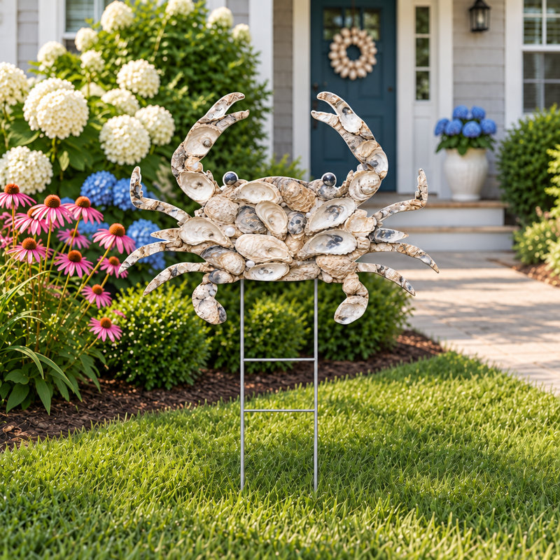 Décoration murale d'extérieur Oyster Shell Crab Coastal, 24 pouces