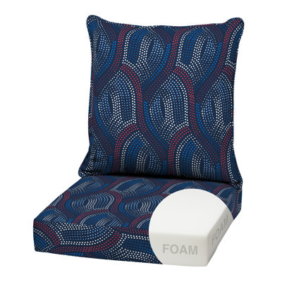 Ensemble de coussins de siège profond en mousse ARDEN, 22 po x 24 po, résistant aux intempéries, coussin de patio résistant à la décoloration, coussin de fond et de dossier pour chaise, canapé et canapé, mosaïque Liberty Sapphire