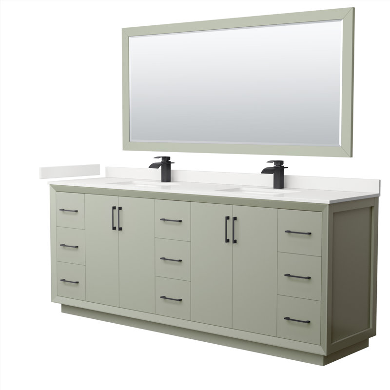 Strada 84'' W Double Vanity, Satin Bronze, Light Green, Giotto Quartz