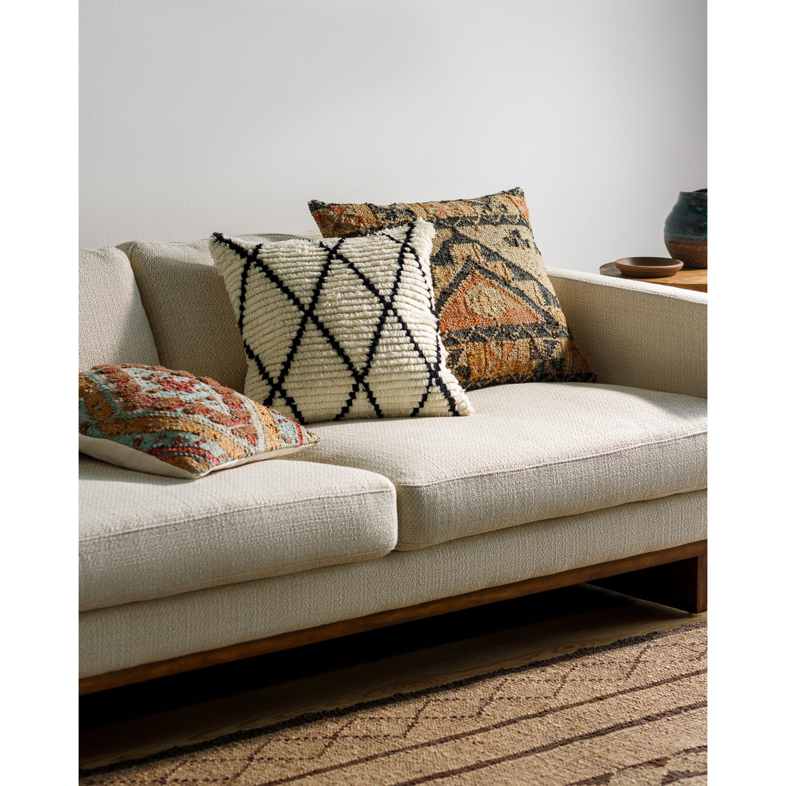 Cyan Geometric Wool Pillow Cover, 22" x 22", No Fill