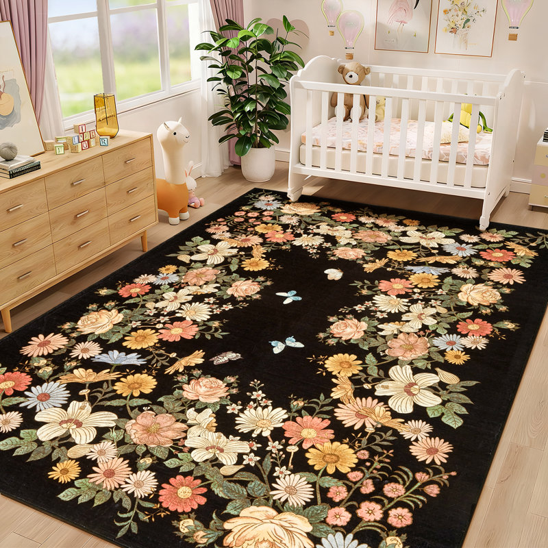 Tapis floral lavable 5 pi x 7 pi Garvee, Rectangle 5 pi x 7 pi