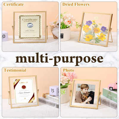 12 Pack 4 X 4 Inch Floating Frame Glass Photo Frame Collection Vintage Metal Minimal Ornate Easel For Pictures Photos Desk Tabletop Display (Gold)