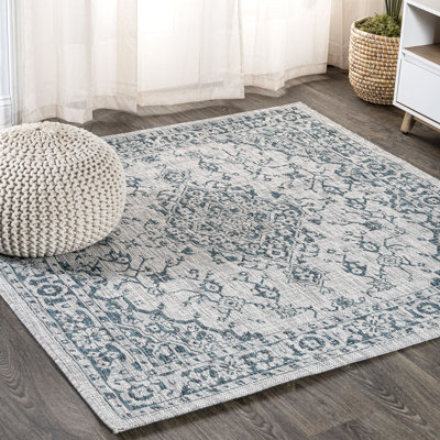 Tapis d'intérieur / extérieur gris / bleu sarcelle Nate Boho
