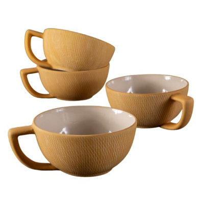Marigold Crosshatch Latte Mugs, Set of 4