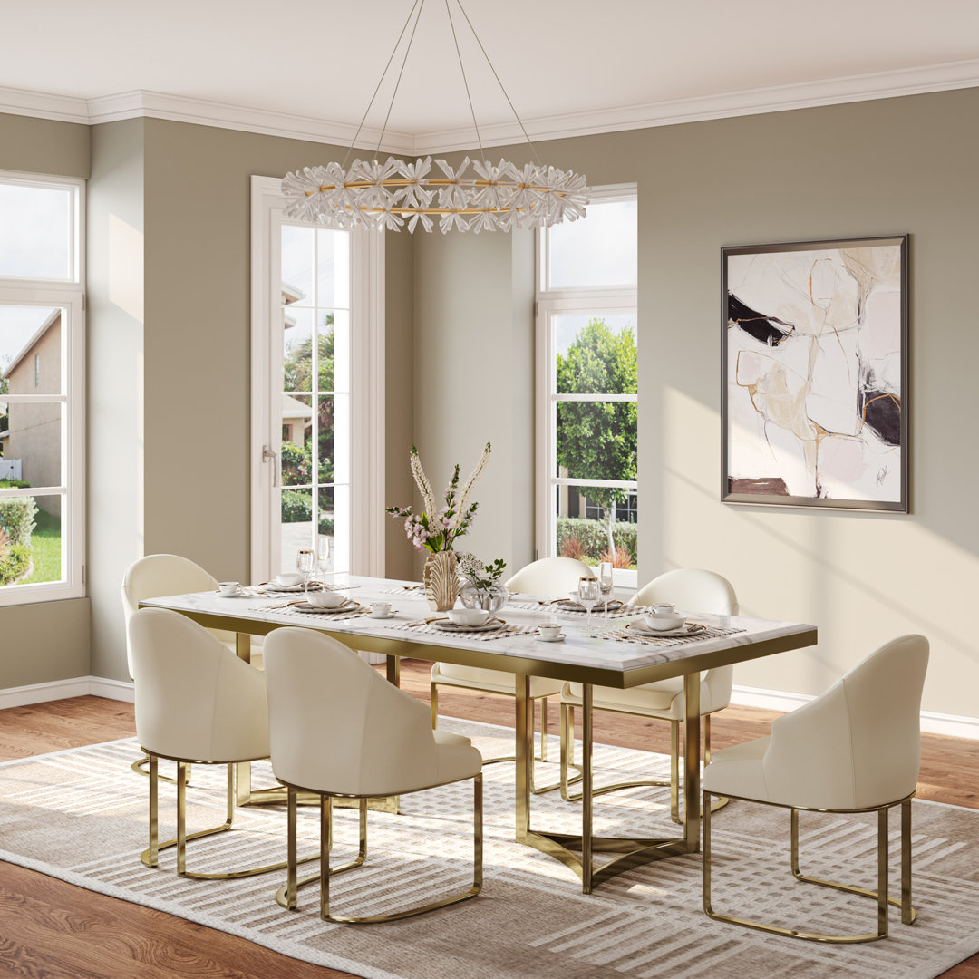 Vera Stapp Modern Dining Room Sets for 6 White Rectangular Faux Marble Dining Table Golden leg with Dining Chairs Set Pre-Assembly (71" Table+6 Chairs) Wrought Studio™