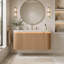 Meuble-lavabo de 76 cm avec lavabo intégré, bord incurvé et tiroir, éclairage à détecteur de mouvement, lavabo intégré en pierre frittée cintré à chaud, préassemblé, couleur bois naturel.-2054644050-2054644052