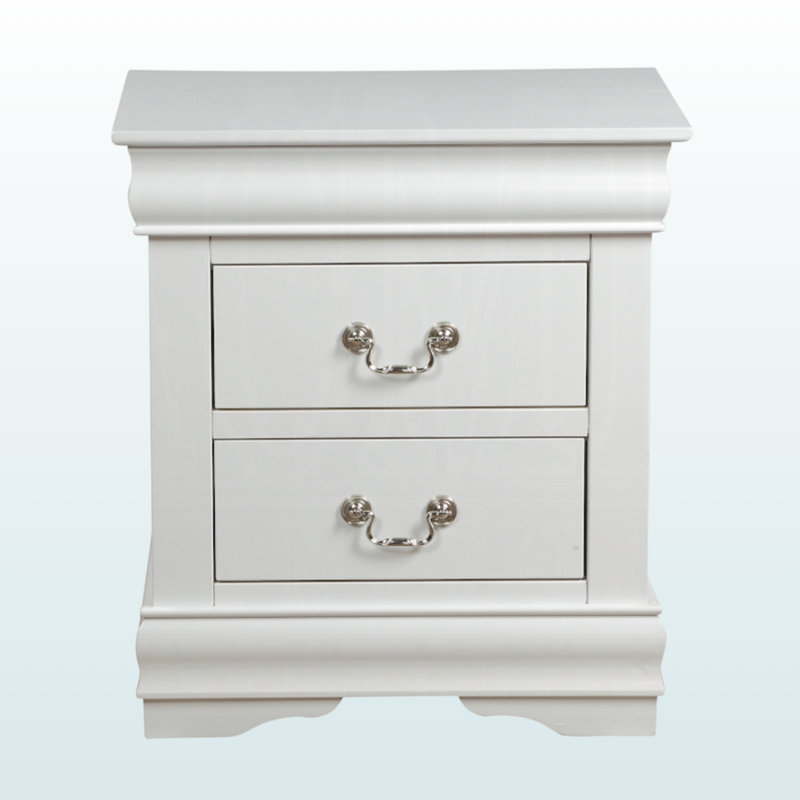 Grochow 2 Drawers Nightstand - Modern Bedside Table with Antique Brass Handles for Any Bedroom Decor, White
