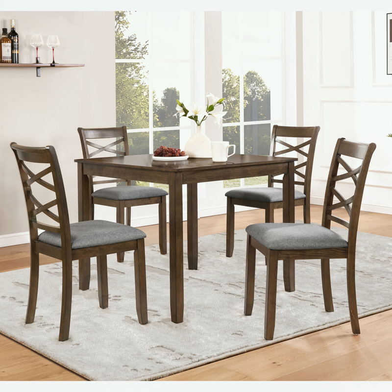 Ensemble de table de salle à manger 5 pièces avec cadre en bois et quatre tabourets
