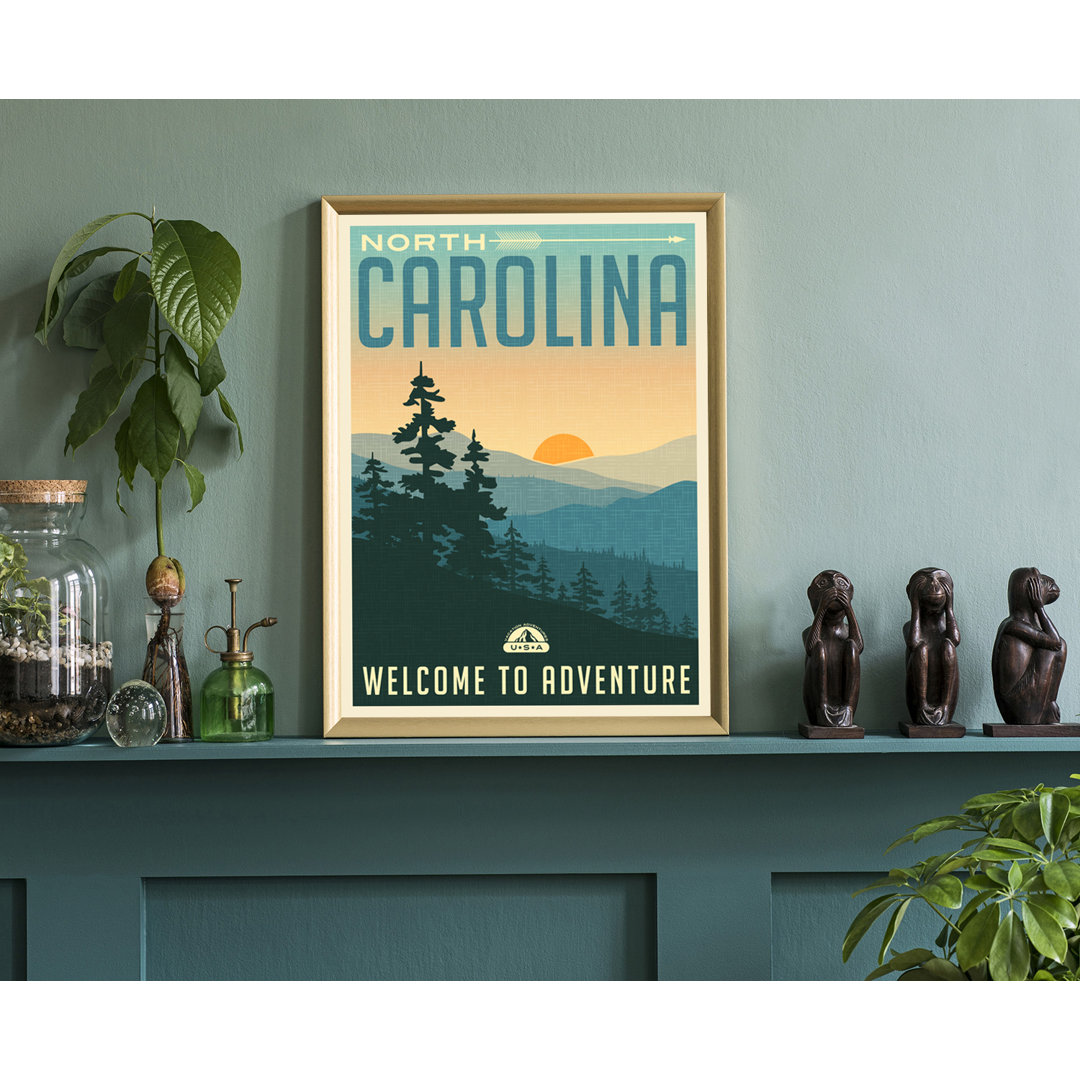North Carolina Retro Style State Travel Poster, Vintage Unframed Print, Home and Office Wall Art Trinx