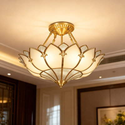 Plafonnier semi-encastré 4 lumières en laiton Lotus