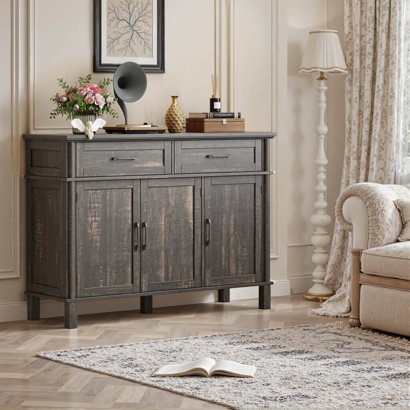 Buffet Buffet avec tiroirs, tablettes et portes, Brun, H 34,2 po x l 47,2 po x P 14,9 po