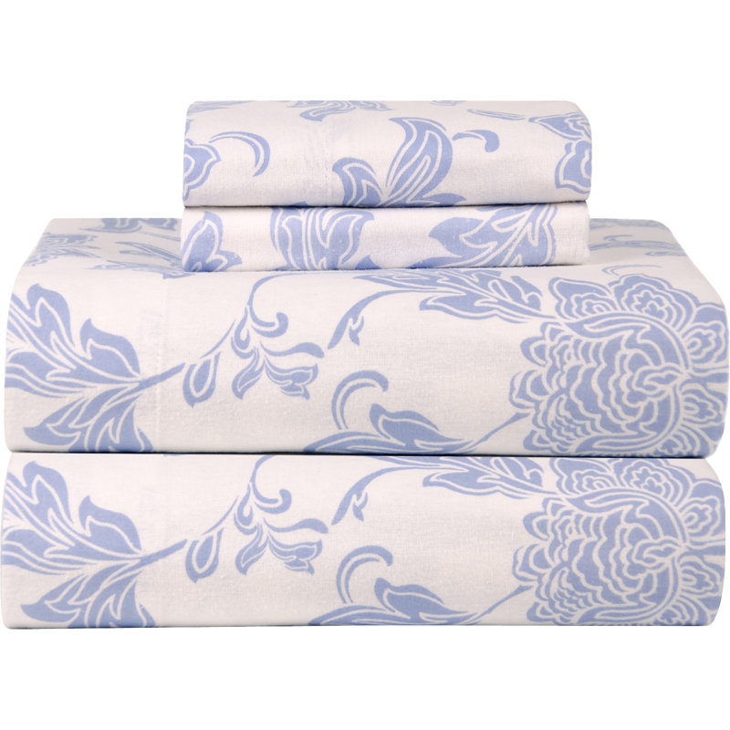 Flannel Floral Sheet Set, Queen Sheet Set+Fitted Sheet+2 Pillowcases