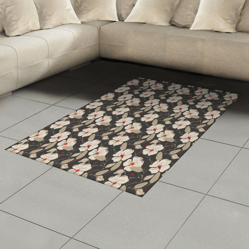 Floral High Density Long Fiber Poly Threads Decorative Area Rug Carpet, Rectangle 4' x 5'8"