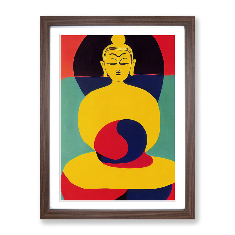 Buddha in Abstract - Wall Art, 66cm H x 48cm W x 2cm D, Walnut Framed, White