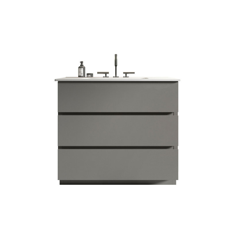 Meuble-lavabo mural avec lavabo en céramique et trois trous de robinet