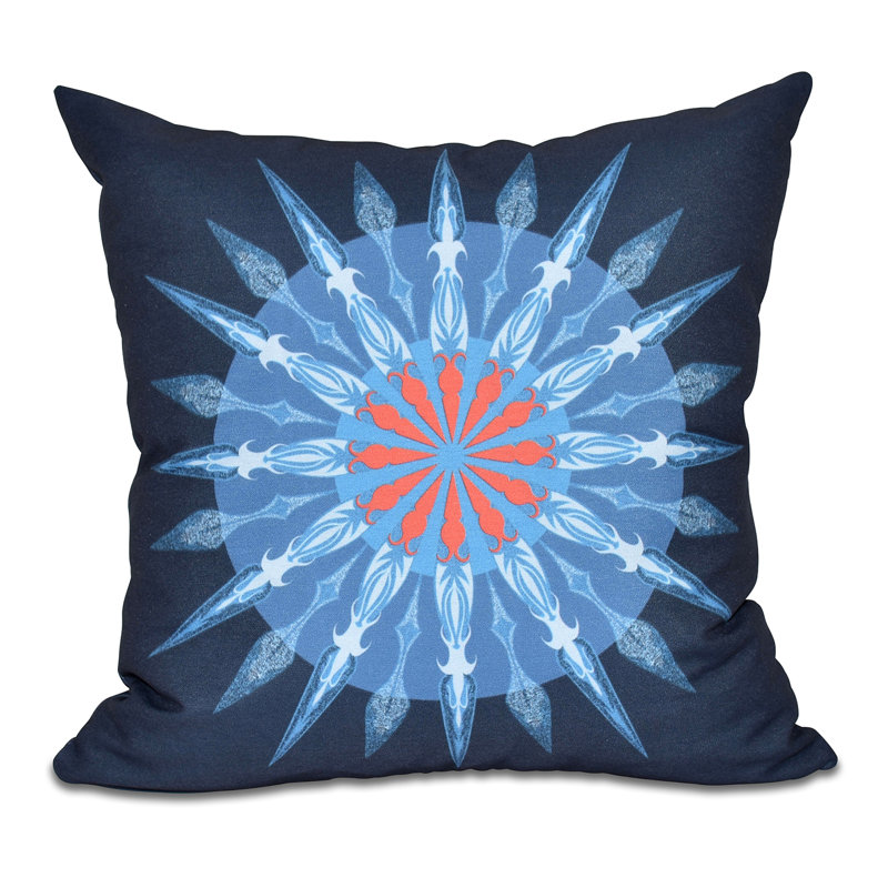 Coussin décoratif à imprimé géométrique de roue de mer, Bleu marine, H 20 po x l 20 po