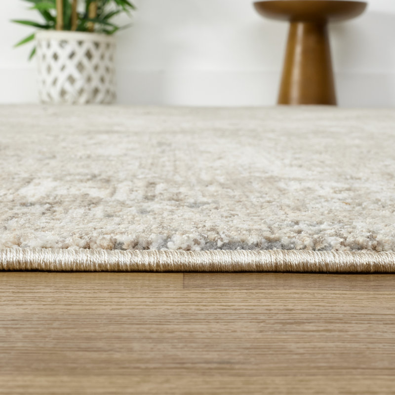Tapis à motif abstrait Hemingford, Tapis de couloir 2 pi 6 po x 10 pi, Beige/Grey