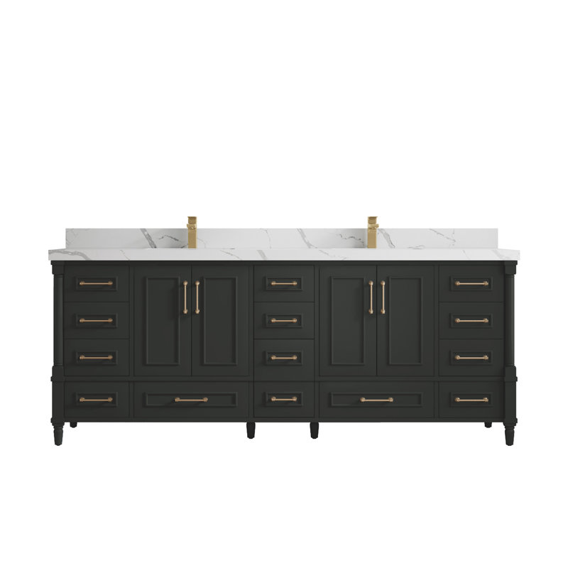 Aberdeen 84'' Double Bathroom Vanity with Top, Calacatta Black