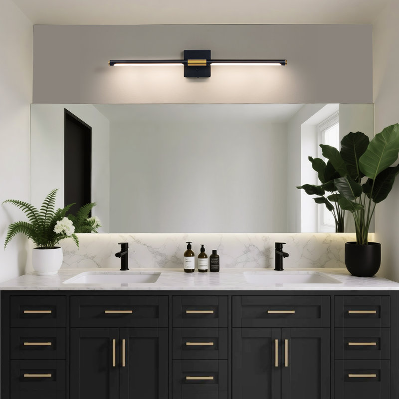 30 Inch 5 CCT Dimmable Bathroom Vanity Light, 360° Rotatable LED Bath Bar, 30" H x 4.7" W x 3.6" D, Black/Gold